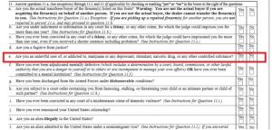 Form 4473 with question 11e circled in red for medical marijuana