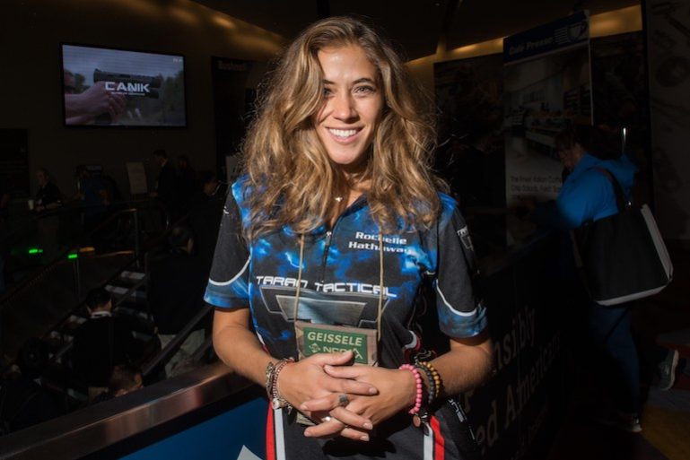 Rochelle Hathaway wearing a Taran Tactical shirt