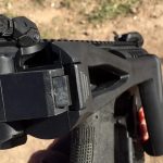 Rear view of the folding stock on the Micro Roni