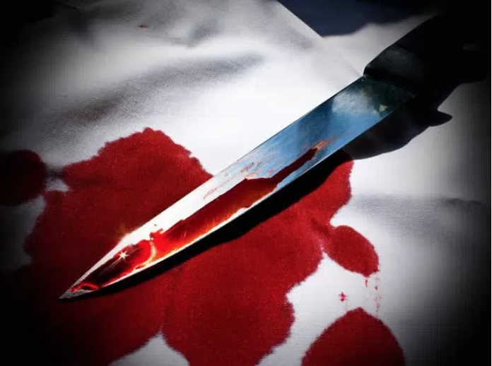 Bloody knife on a blood stained white towel