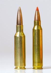 224 Valkyrie cartridge left, .223 Re. cartridge right