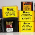 Several boxes of Berger and Nosler bullets