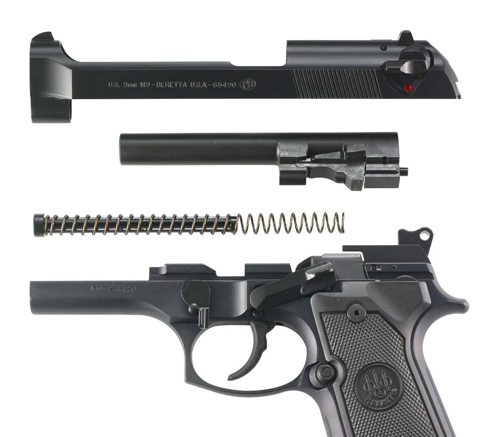 Fieldstripped Beretta M9 pistol