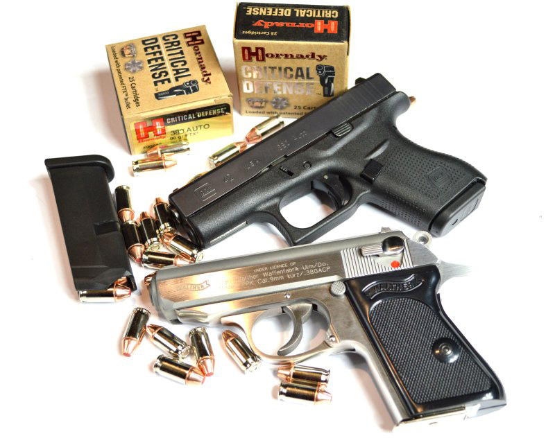 Glock 42 top, Walther PPK bottom
