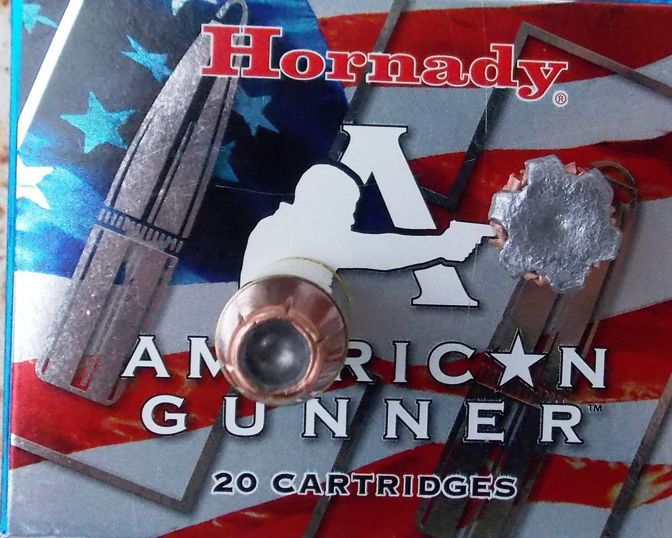 Hornady’s 185-grain XTP american flag ammunition box