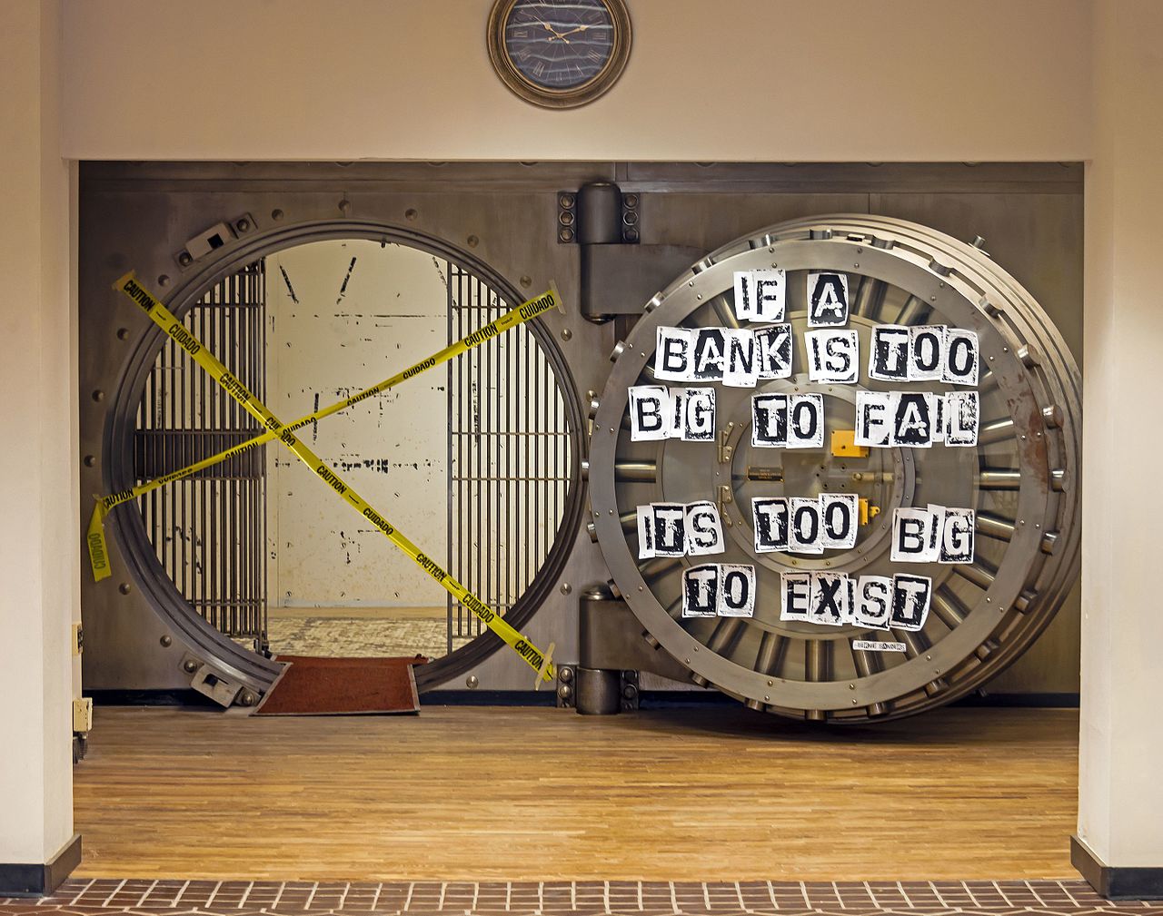 open bank vault with too big to fail sign