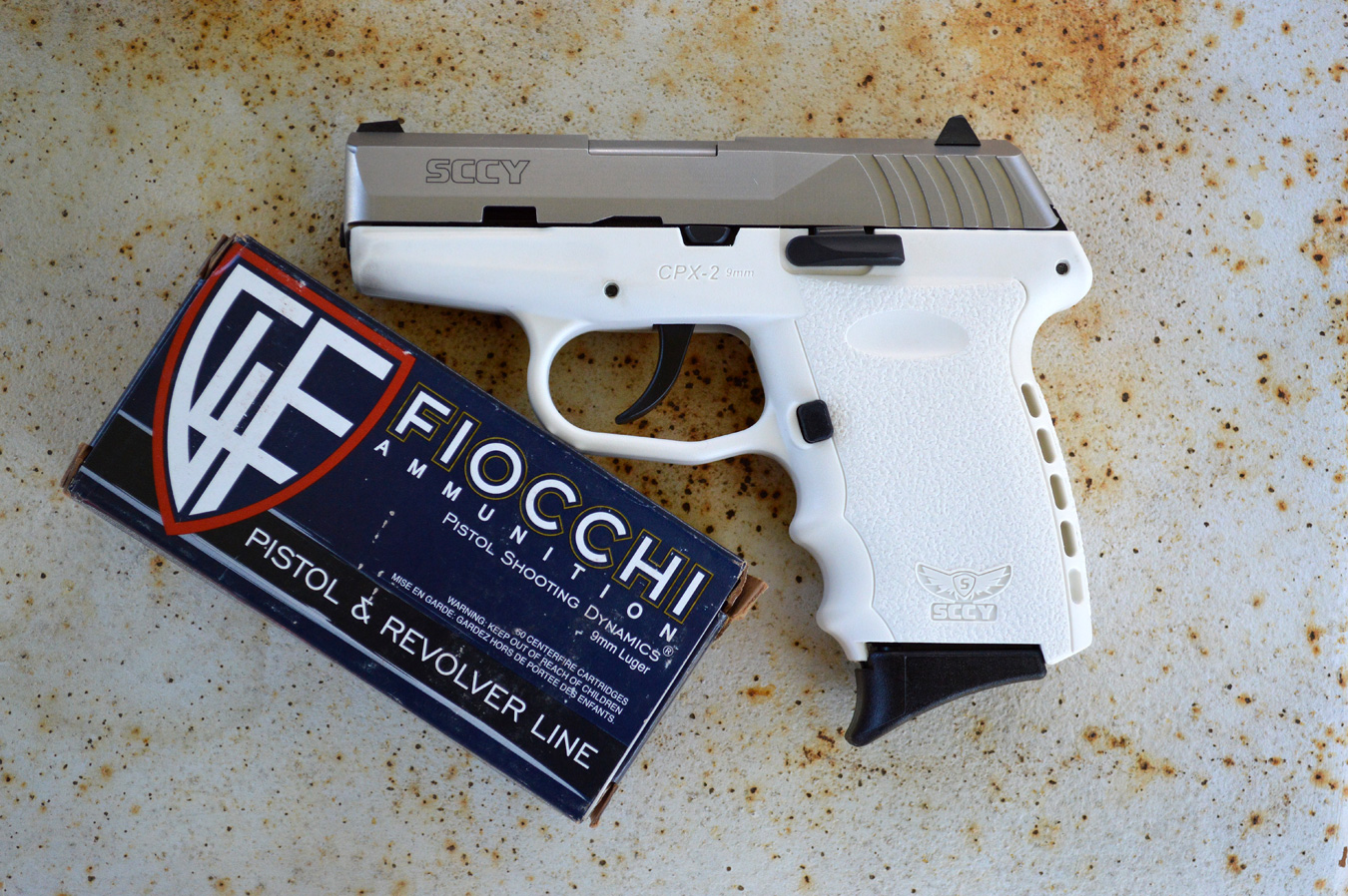 SCCY CPX-2 pistol and Fiocchi ammunition box