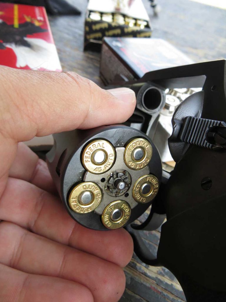 Charter Arms Pitbull .45 ACP with an open loaded cylinder