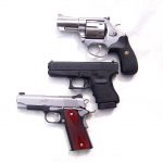 Top to bottom: revolver, Glock, 1911