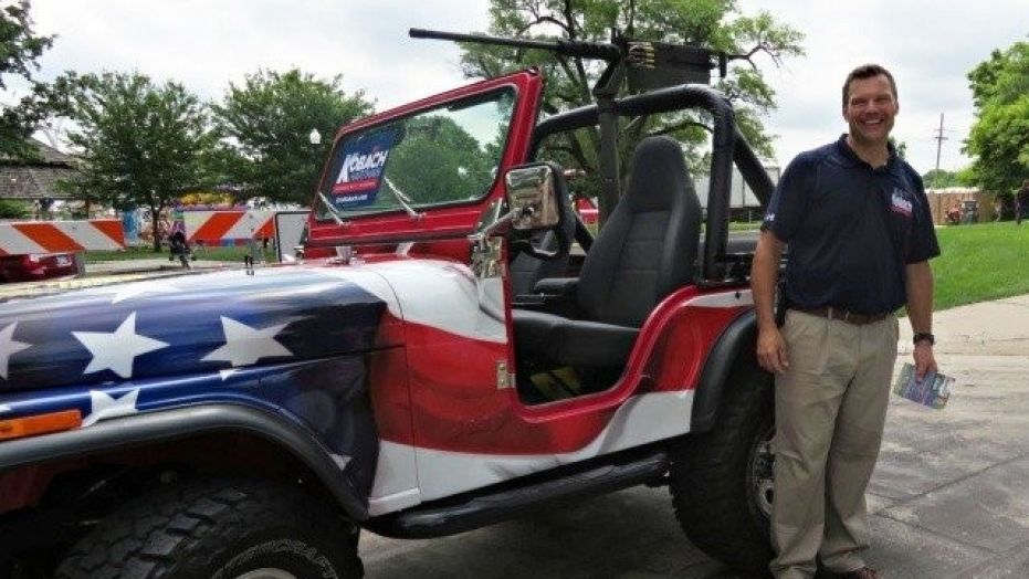 Kris Kobach with patriotic jeep refutes meltdown