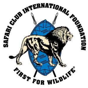 Safari Club international SCI logo of lion and shield with spears