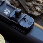 close up of the aperature sight on the Remington 870 tactical's rear sight