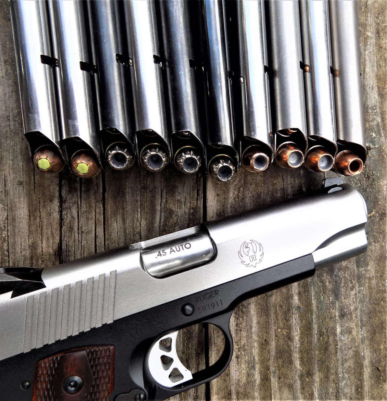Ruger 1911 pisol with several loaded magazines