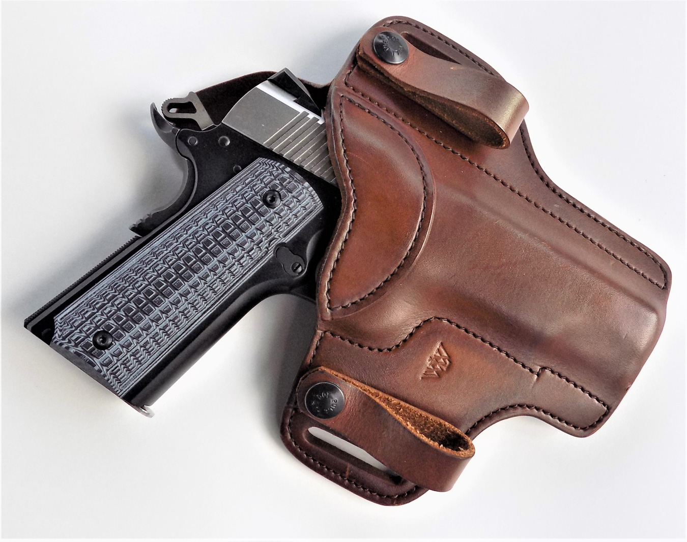 Ruger SR1911 pistol in a brown Wright Leatherworks holster