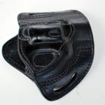 black leather holster showing stitching