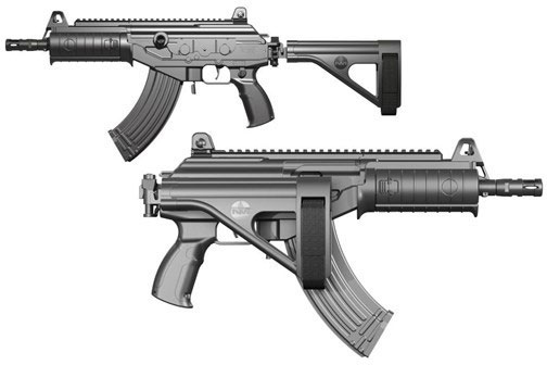 IWI Galil ACE pistol with stock folded and unfolded