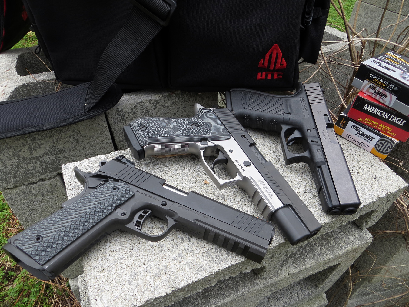 Glock G20 top, SIG P220-10 middle, RIA TAC Ultra FS bottom
