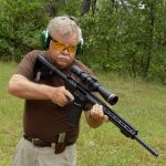 Bob Campbell with a Wilson Combat .224 Valkyrie rifle at the low ready position