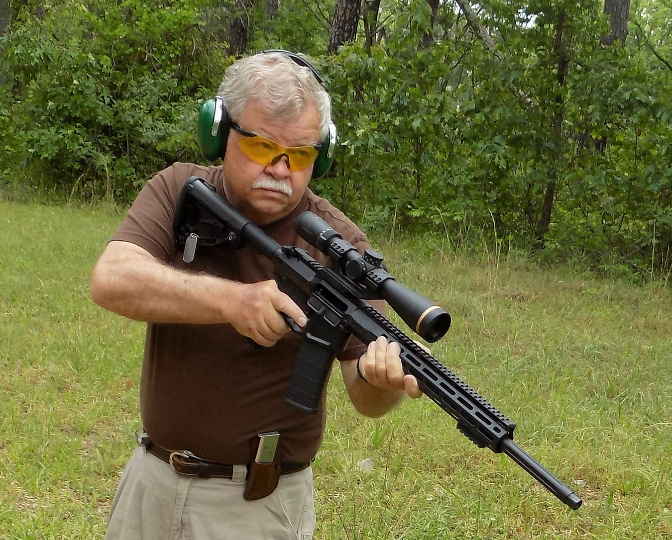 Bob Campbell with a Wilson Combat .224 Valkyrie rifle at the low ready position