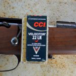 .22 LR bolt action rifle with CCI Velocitor ammunition box