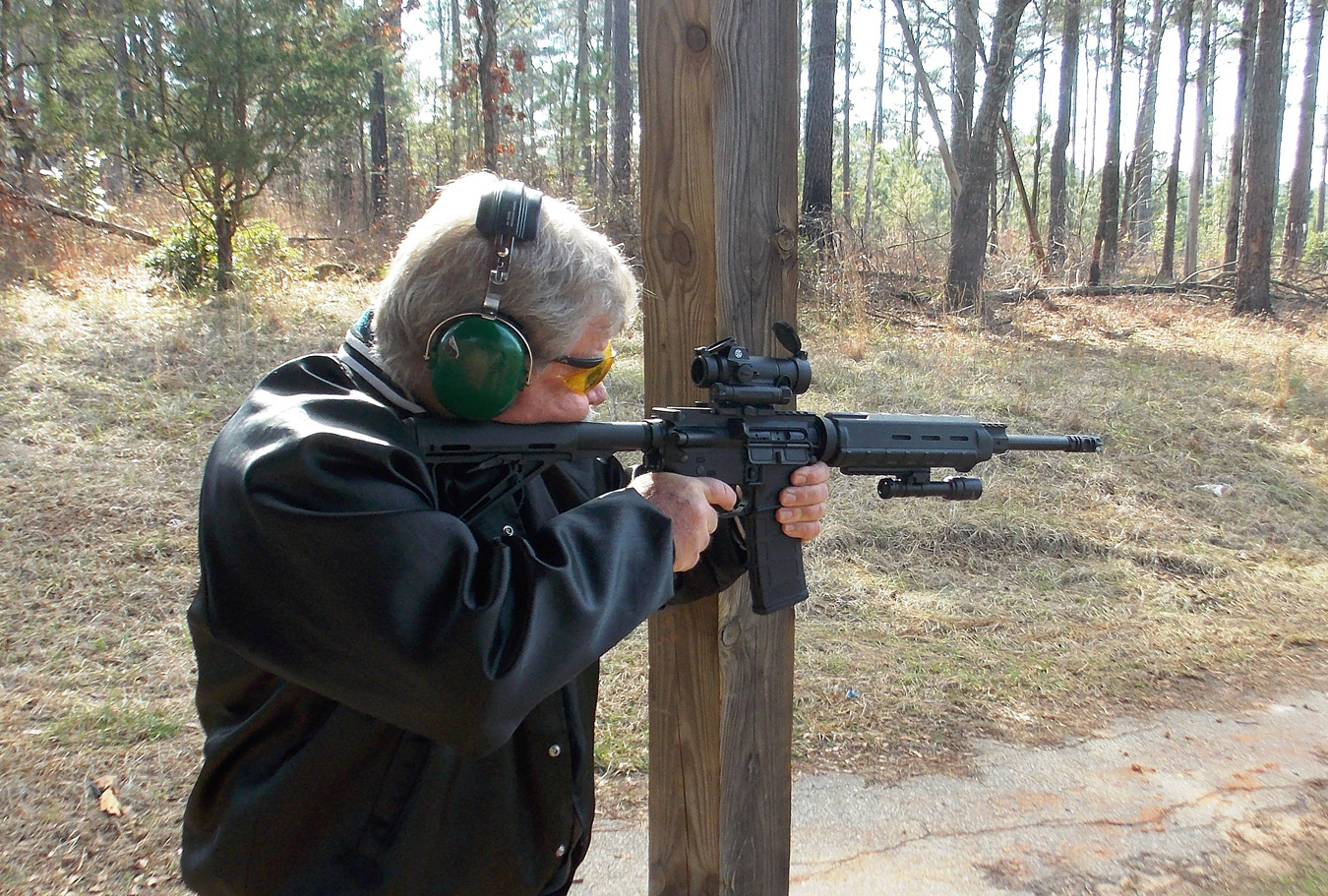 Bob Campbell shooting an AR-15 from a braced position