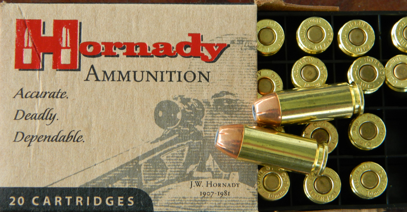 Hornady 10mm ammunition box and cartridge