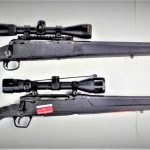 Savage Model 12 above, Savage Axis rifle below