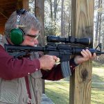 Firing the Ruger AR 5.56mm rifle from a solid rest