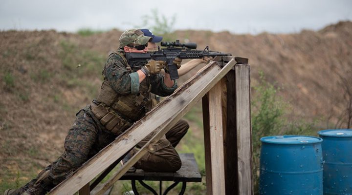 Shooter laying on an angled barricade