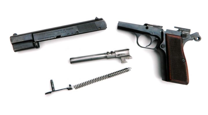 Field stripped Browning Hi-Power pistol