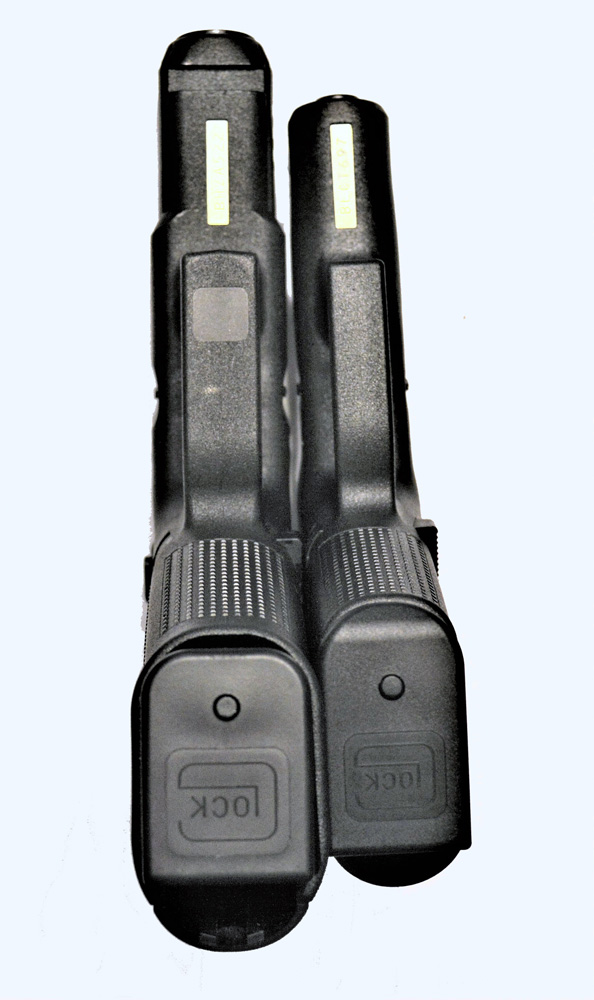 Glock M45 9mm, left, Glock 43X, right,
