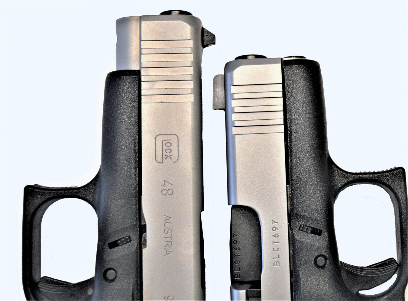 Glock 48 9mm, left, Glock 43X, right