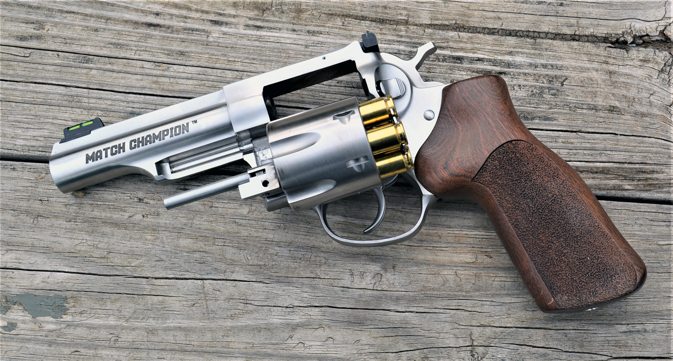 Ruger GP100 10mm revolver with loaded open cylinder