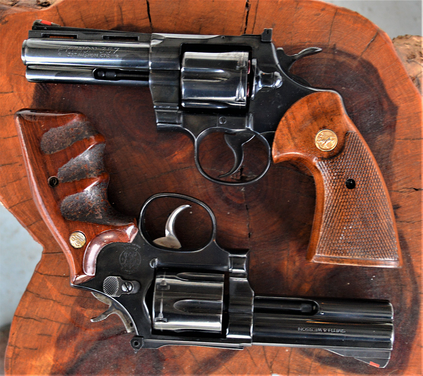 S&W 586 with Colt Python exemplifying the Bushmaster used in the Sandy Hook massacre.