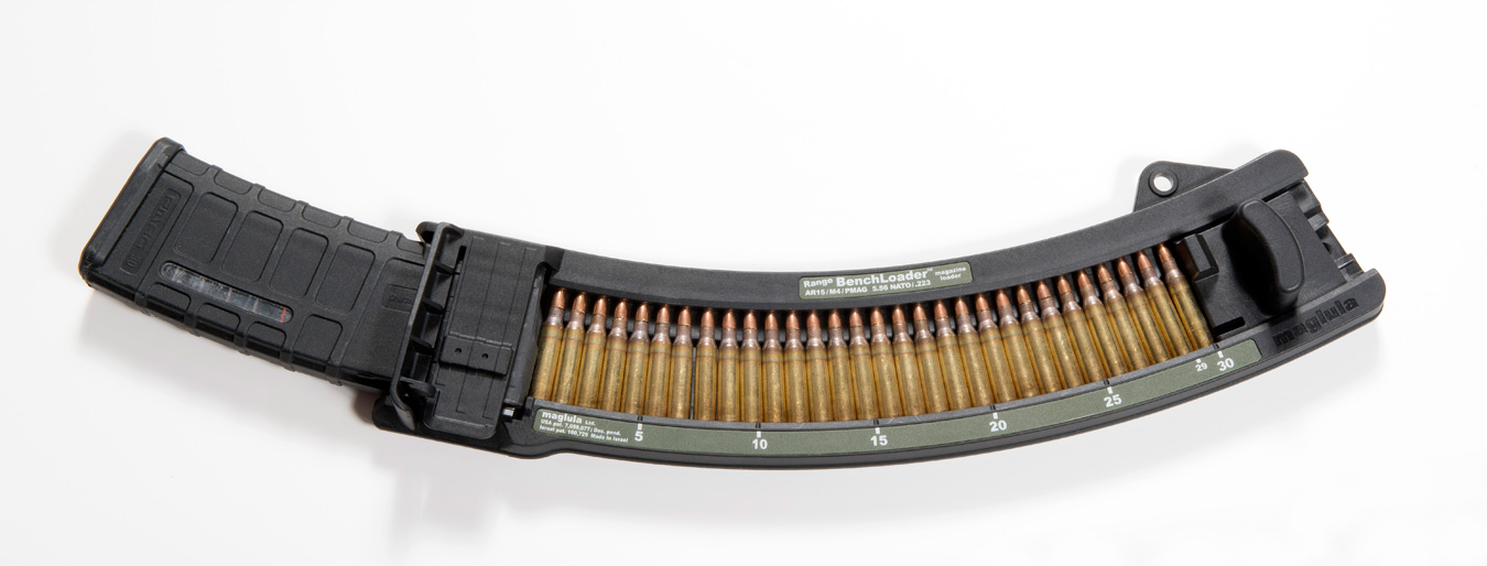 Maglula BenchLoader with 30 rounds of .223 ammunition