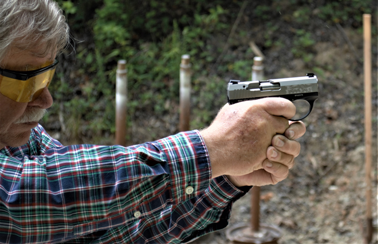 Bob Campbell shooting the Bond Arms Bullpup pistol