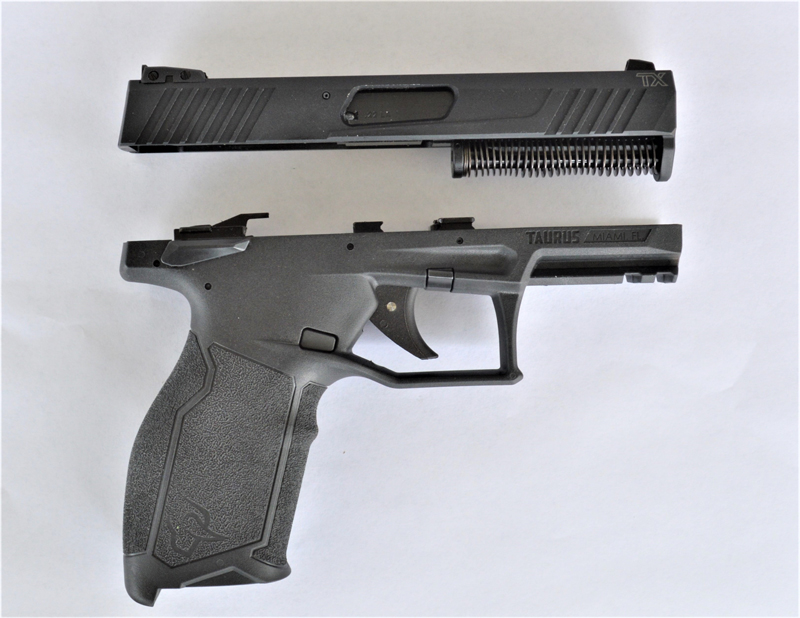 Taurus TX22 pistol with the slide removed from the frame