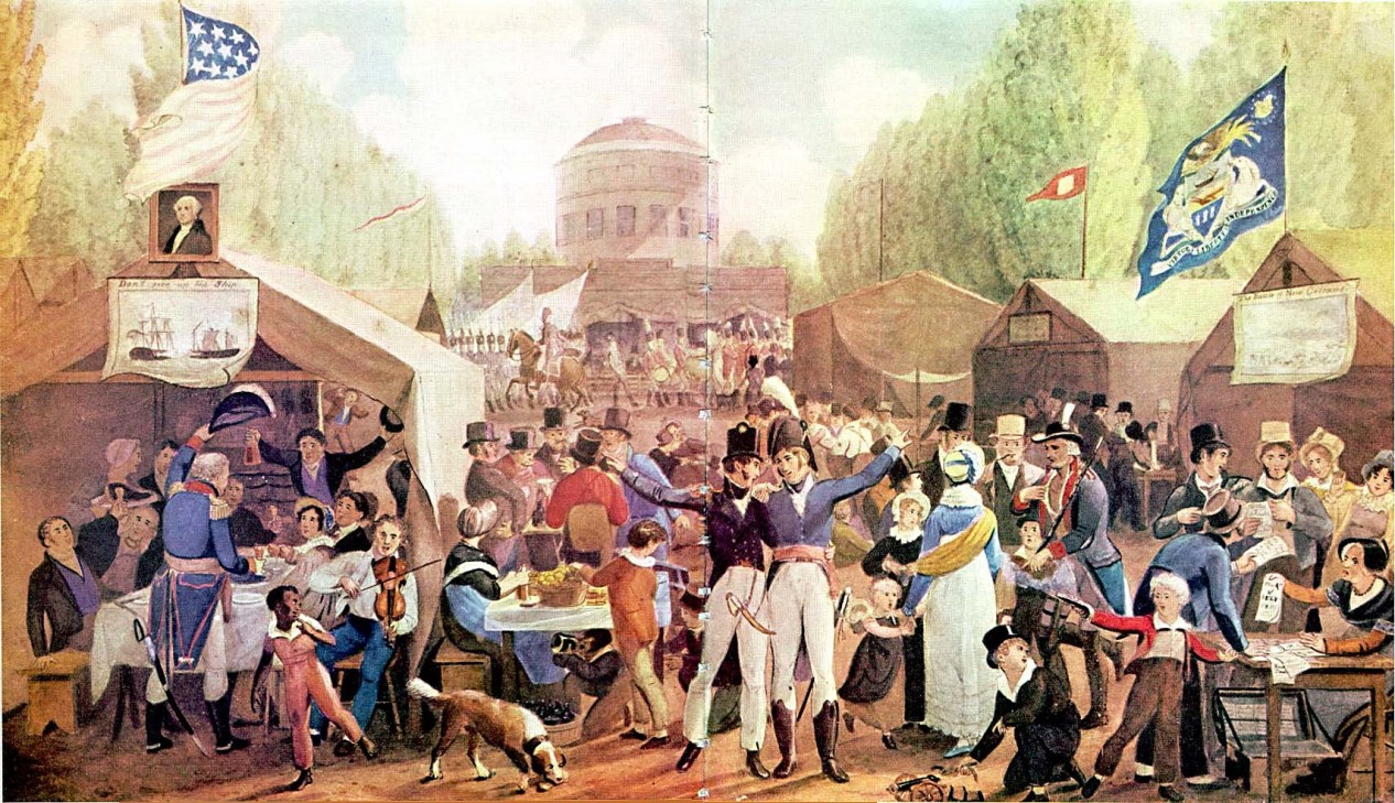 Artist depiction of the first Fourth of July Celebration