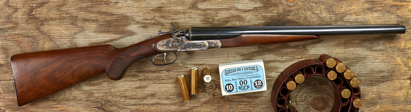 Wyatt Earp from Taylor’s & Co on wood background with ammunition