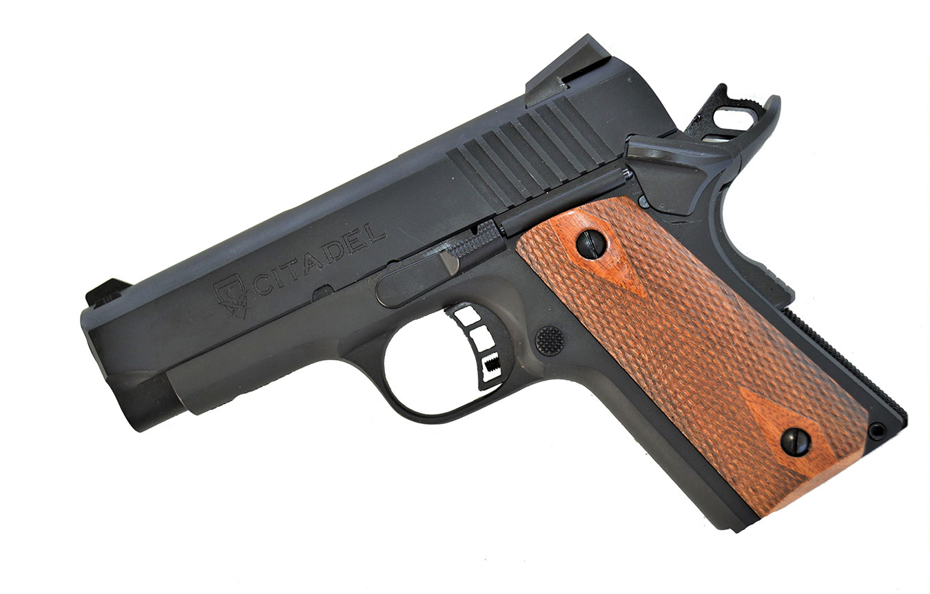 Citadel 9mm 1911 handgun left profile cocked and locked