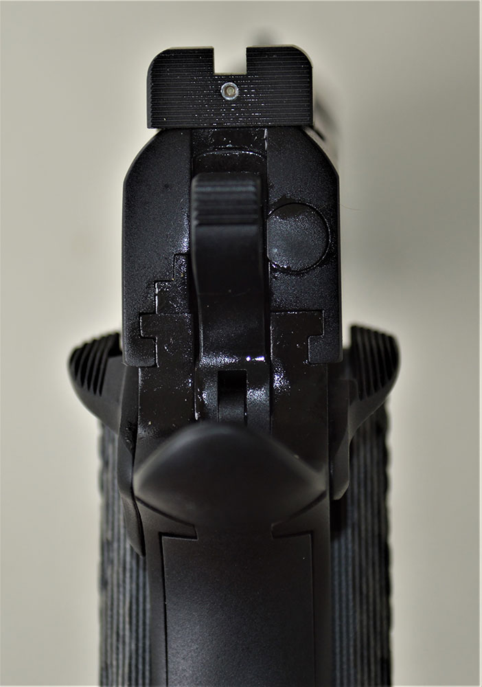8 ball-type sights and ambidextrous slide lock safety