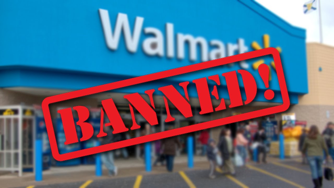 Walmart storefront with a banned sign superimposed