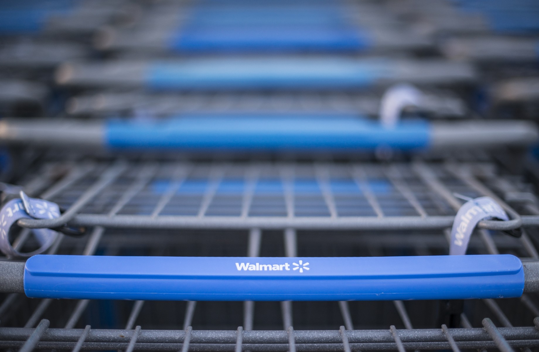 Row of Walmart shopping carts