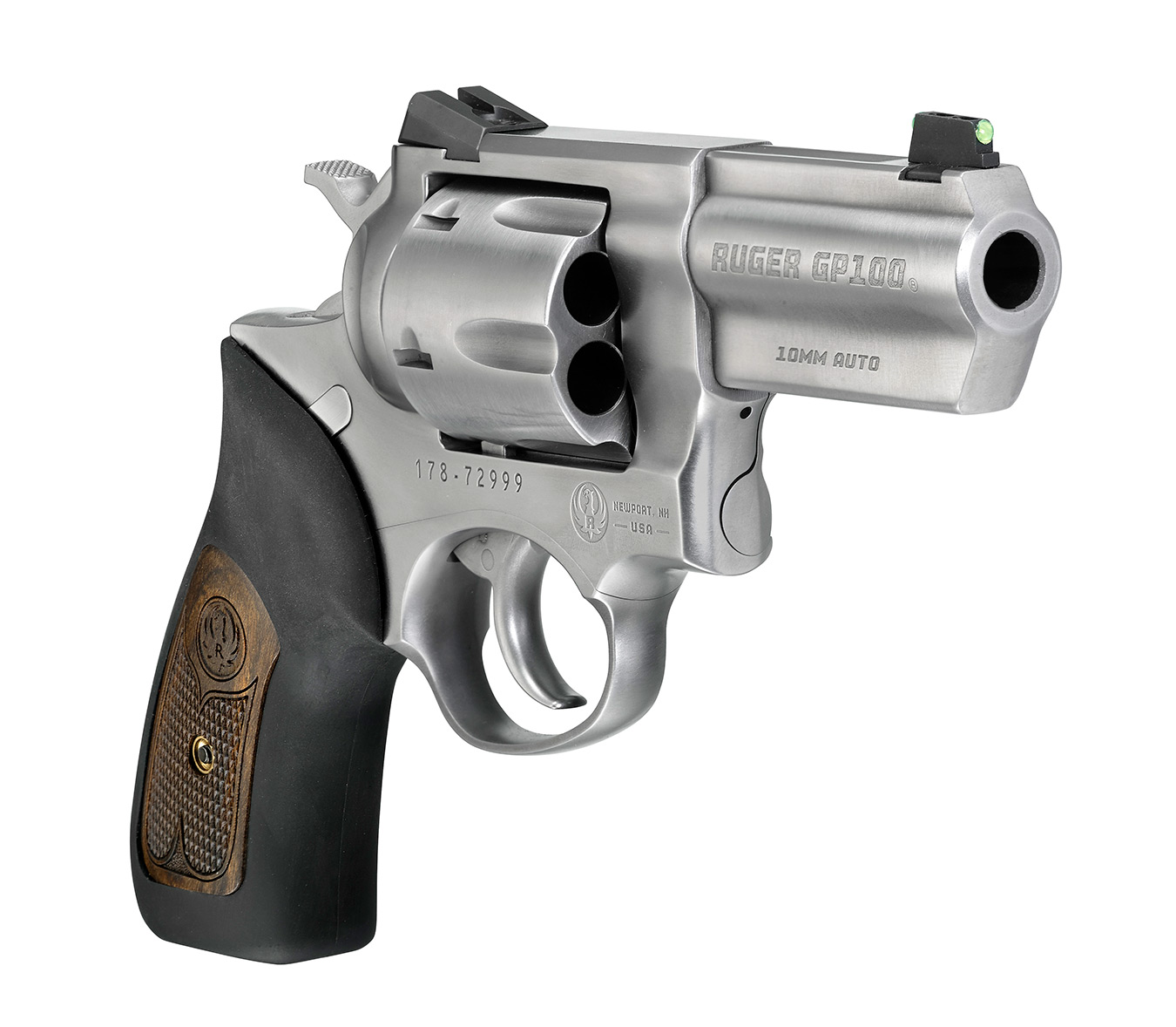Ruger 10mm revolver with a fixed sight quartering