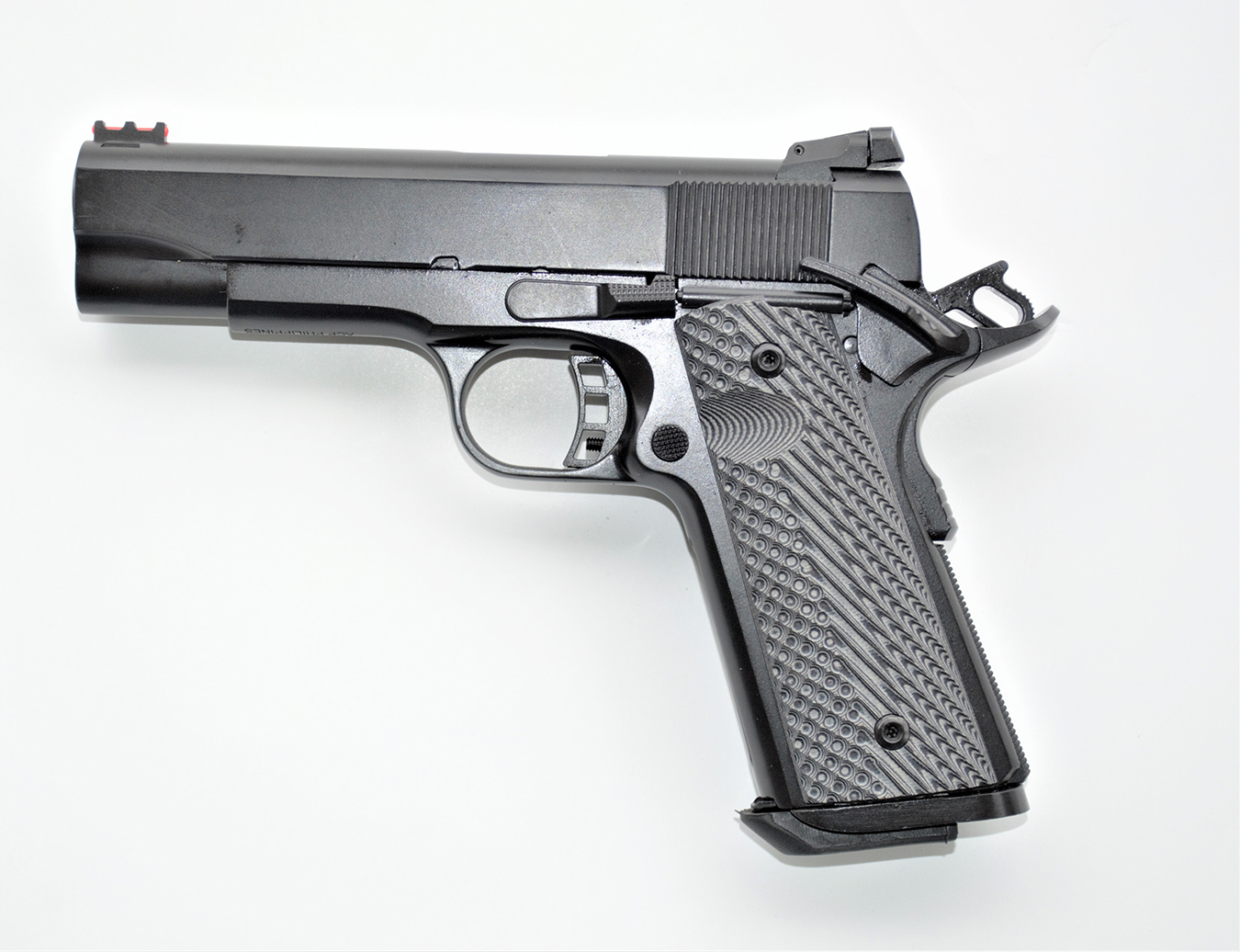 RIA 10mm 1911 Commander left profile with the safety engaged and hammer locked back