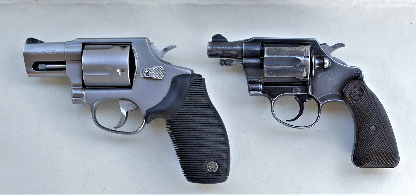 five-shot .45 revolver, left, and a six-shot .38 revolver, right.