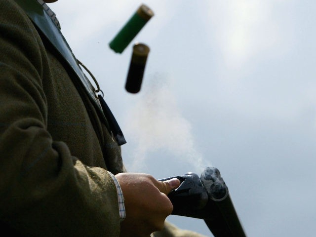 Ejected hulls in the air after opening a shotgun