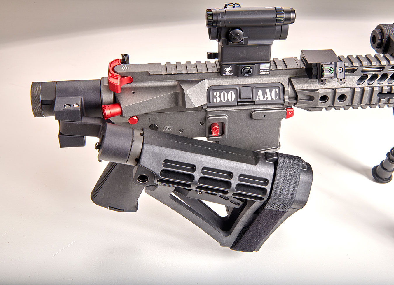 .300 AAC AR-15 rifle with folded Deadfoot adapter