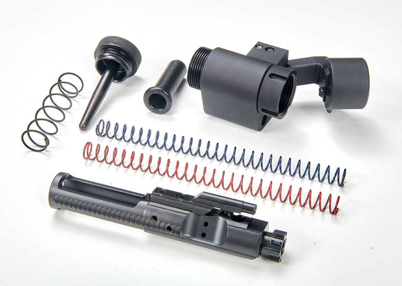 Deadfoot stock adapter with red and blue springs