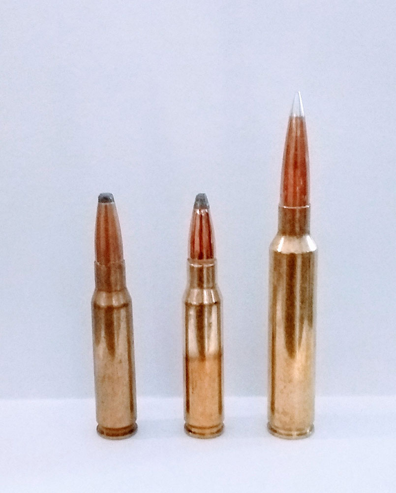 Thre cartridges with .30 caliber bullets